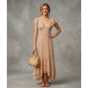 NWT Emory Park Floral Maxi Dress M Ruffle Sleeve Open Back Cottagecore Boho...